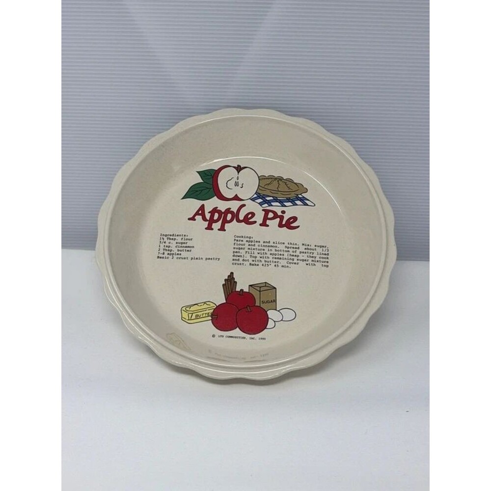 LTD Commodities Vintage Ceramic Apple Pie Dish with Inlaid Recipe 10-Inch